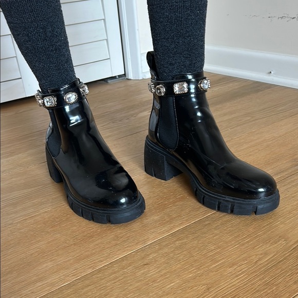 Size 8.5 | Madden Girl | Black Ankle Combat Boots w/ Embellished Straps - Picture 2 of 10